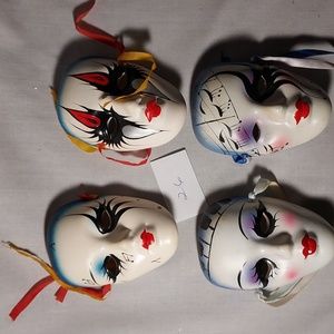 Vintage Hand Painted Carnival Face Masks Ceramic Set of 4 Musical Theme